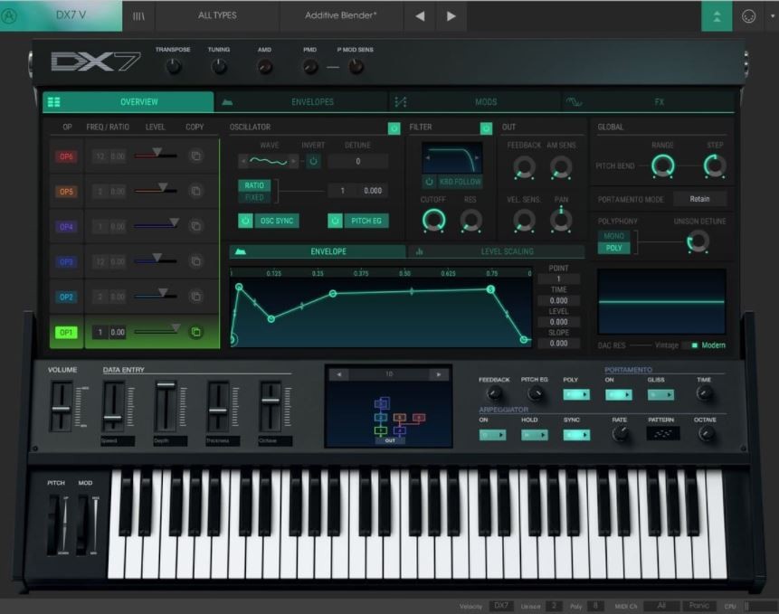 Arturia DX7 V の画面