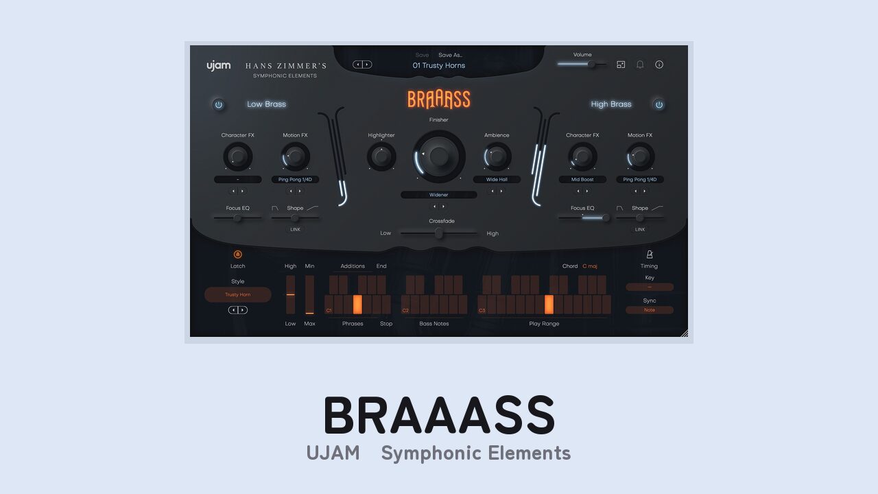 UJAM Symphonic Elements BRAAASS のGUI