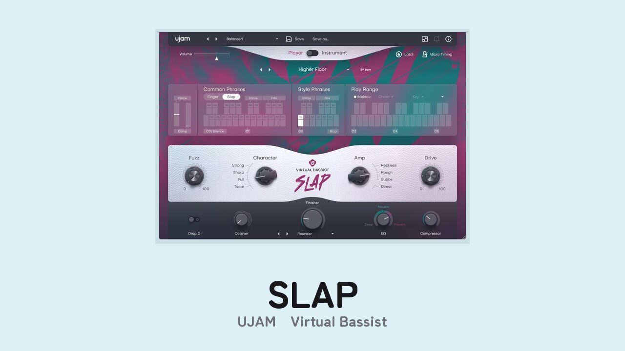 UJAM Virtual Bassist SLAP のGUI