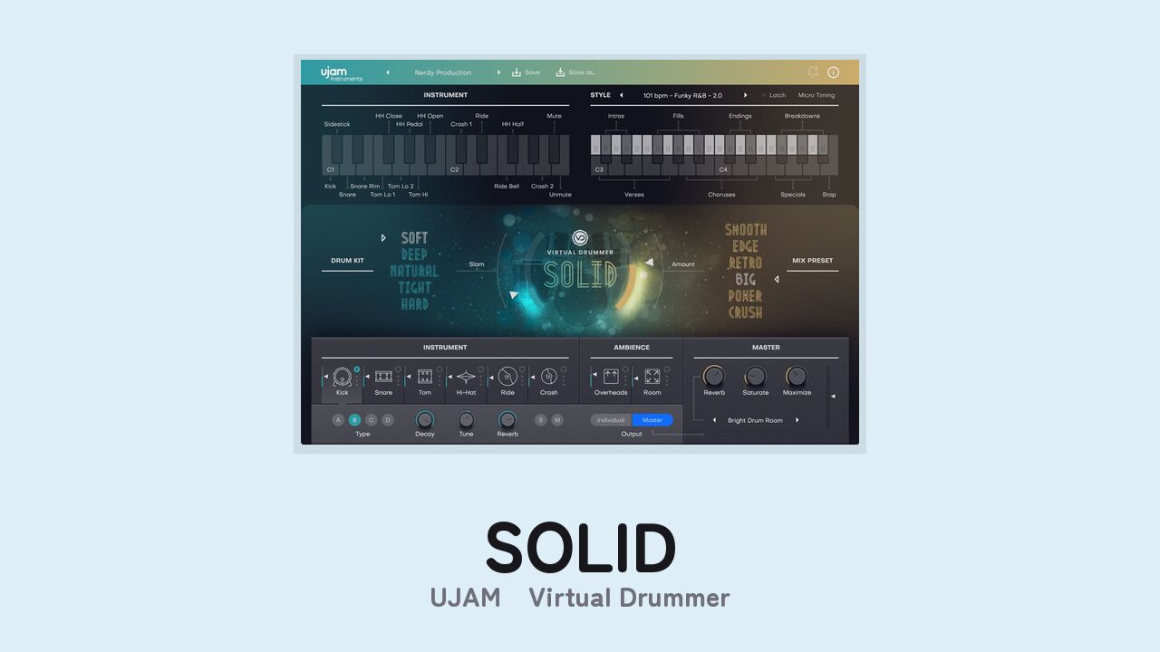 UJAM Virtual Drummer SOLID のGUI