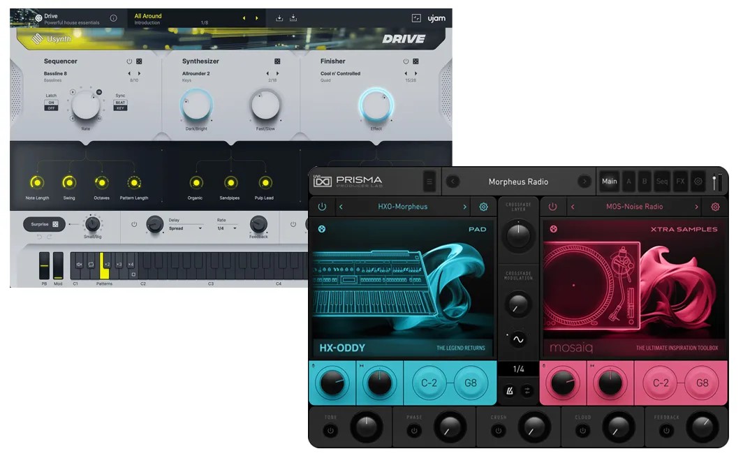 UVI Prisma と UJAM Usynth Drive の画面