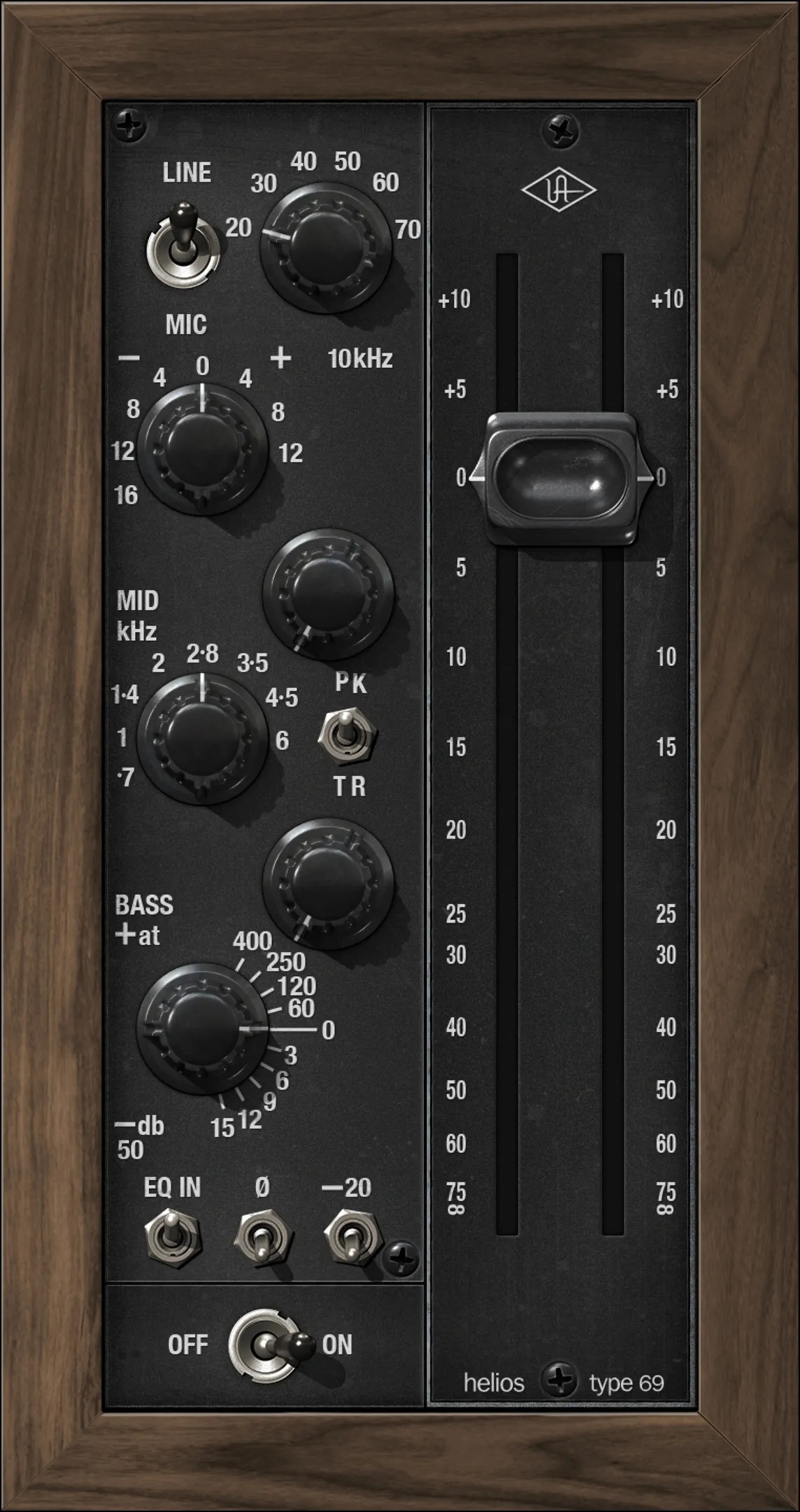Universal Audio Helios Type 69 Preamp and EQ Collection のGUI